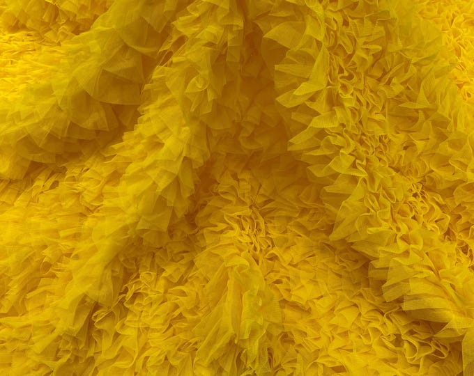 Yellow Tulle Ruffle Fabric, 60" Wide Waves - Prom Dress Wedding & Decoration