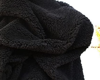 Black Minky Sherpa Fleece Fabric: Lambswool Design - Sold By The Yard