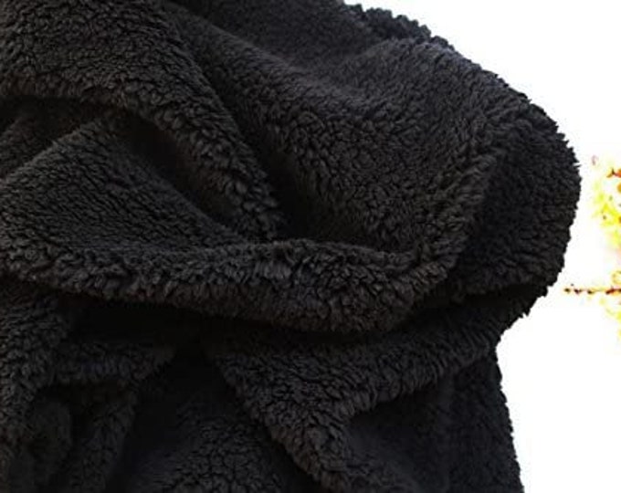 Black Minky Sherpa Fleece Fabric: Lambswool Design - Sold By The Yard