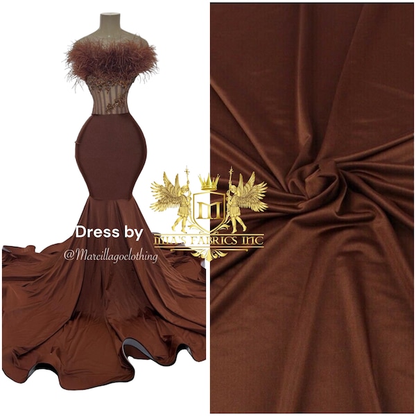 Brown Shiny Milliskin Nylon Spandex Fabric 4 Way Stretch Prom-Gown-Dress, 58" Wide Sold by The Yard (Pick a Size)