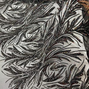 Zwarte paillettenstof – in vier richtingen rekbare kanten mesh, galajurk