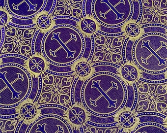 Purple Gold Cross Brocade Fabric: Religious Vestment Material - 58/60" Wide