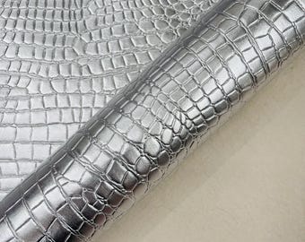 Silver Metallic Alligator Embossed Vinyl Fabric: Upholstery, Purses, Wallets - By The Yard