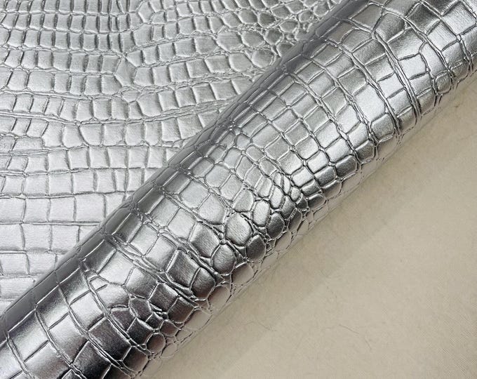 Silver Metallic Alligator Embossed Vinyl Fabric: Upholstery, Purses, Wallets - By The Yard