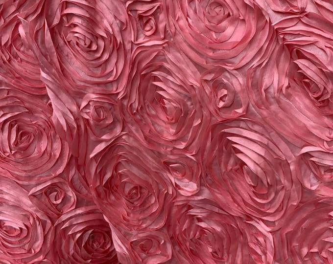 Dusty Rose Rosette Fabric 3D Rosette Satin, Floral Satin ( Choose The Size )