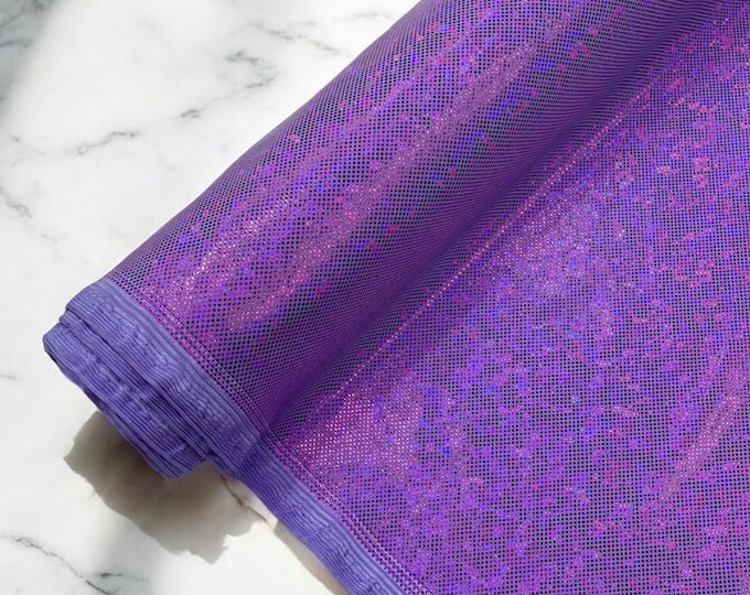 Lavender Hologram Broken Glass 4 Way Stretch By The Yard, Nylon Spandex Shattered Glass Style, Shatter Glass Metallic Foil Swimwear Costume