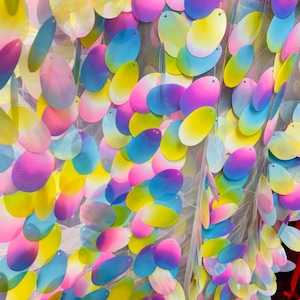 Multi Color Oval Sequin Fabric: Tear Drop Mermaid Jumbo Paillettes By The Yard