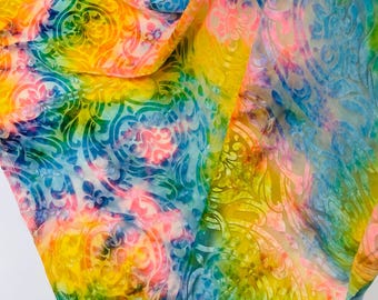 Tie-dye damast burnout stretch fluwelen stof - veelkleurig, 58/60" breed - op maat gesneden