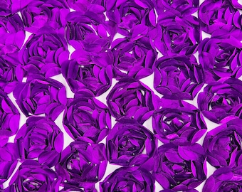 Purple 3D Rosette Satin Fabric, Peony Bouquet Mesh, Wedding Decor