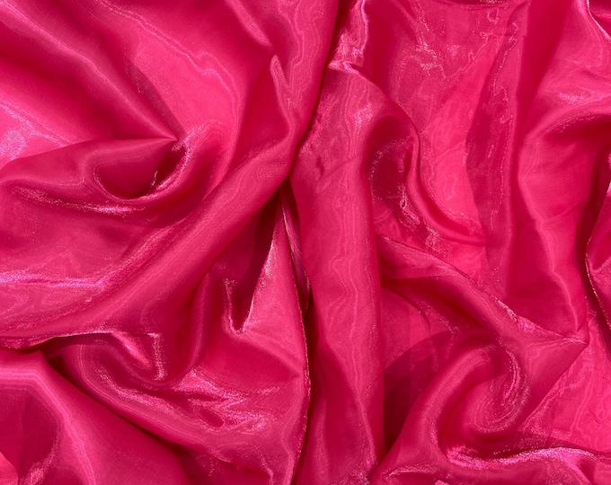 Fuchsia Ultra Glossy Shimmer Chiffon Fabric, Bridal Liquid Crystal, 100% Polyester By The Yard