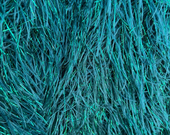 Metallic Hunter Green Eyelash Design By The Yard, eyelash fabric, Feathers Sewing Fringe ( Choose The Size )