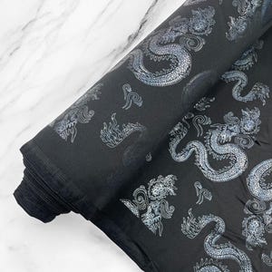 Black Iridescent Dragon Printed Spandex Fabric By The Yard | Dragon Design Nylon Spandex Fabric 4 Way Stretch 60”