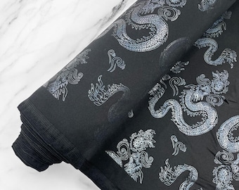 Black Iridescent Dragon Print Spandex Fabric: 4-Way Stretch (60" Wide)