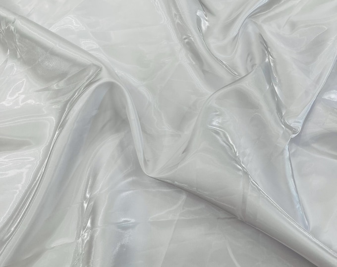 White Liquid Crystal silk satin By The Yard, Liquid Bridal Satin, Water Shine Ultra Glossy Shimmer Bridal Satin, Crystal Reflective Satin