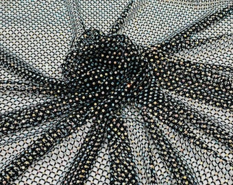 Iridescent Rhinestone Fishnet Fabric: Black Stretch Spandex, Sold by the Yard