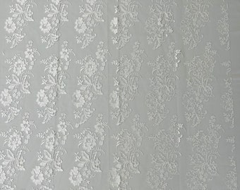 White Flower Design Embroidered on Mesh Lace Fabric, Floral Bridal Lace Wedding Dress by the Yard (Pick a Size)