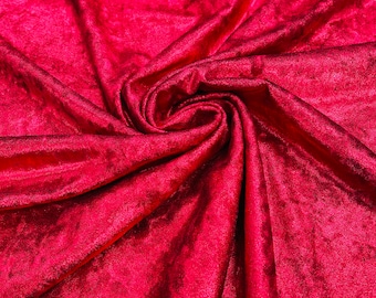 Red Foiled Stretch Velvet Fabric: 4-Way Stretch, 60" Wide