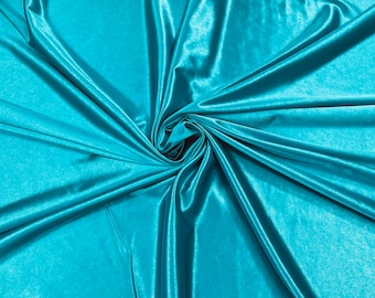 Turquoise Shiny Polyester Spandex Fabric: 4-Way Stretch, Costume & Swimwear