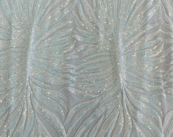 Iridescent White Sequin - 4 Way Stretch Phoenix Wing Sequin Spandex Mesh Fabric for Prom Gala Gown Sold By Yard
