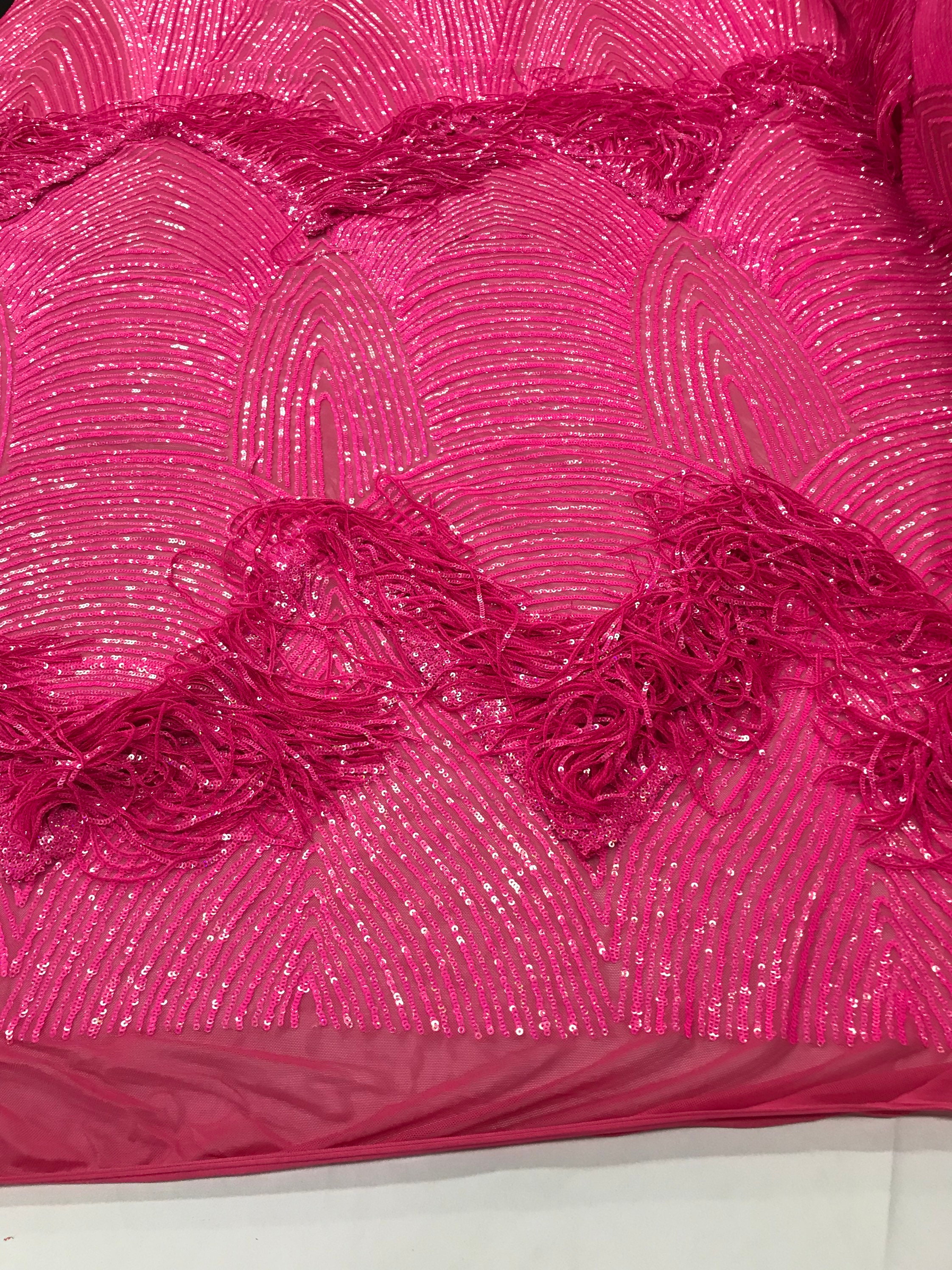 Iridescent Hot Pink Fringe Sequins on Mauve Mesh Fringe Etsy