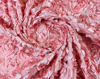 3D Rose Satin Fabric: Rosette Floral Fabric By The Yard