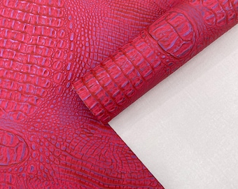 Metallic Gator Vinyl Fabric: Hot Pink Lilac Embossed Faux Leather Upholstery