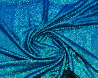 Mermaid Iridescent Sequin Fabric: Blue Green Mini Glitz Sequins by the yard