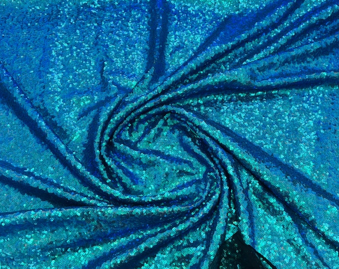 Mermaid Blue/Green Iridescent Sequin Fabric Mini Glitz Sequins, Sequin Fabric Dresses-Nightgowns (Choose The Quantity)