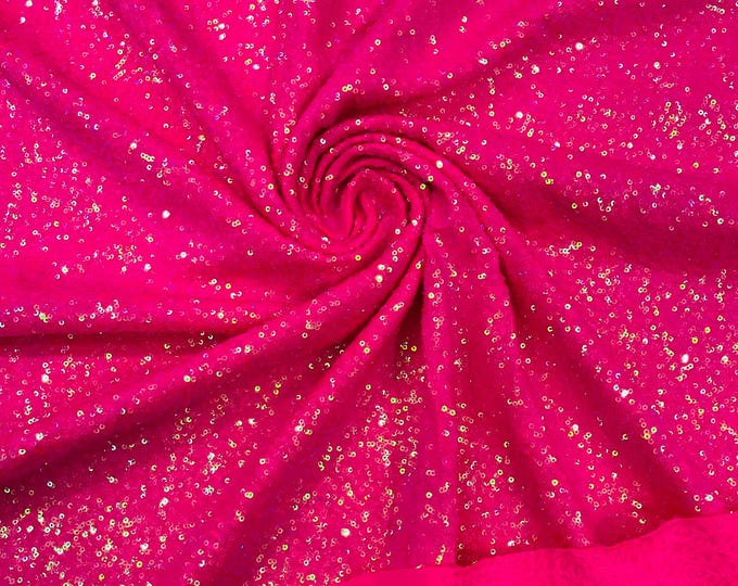 Hot Pink Iridescent Mini Sequin Fabric: 4-Way Stretch Nylon Spandex