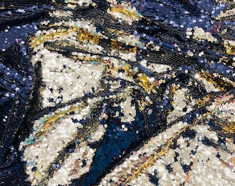 Gold/Black Sequins Fabric: 2-Way Stretch Flip-Up Reversible Sequin