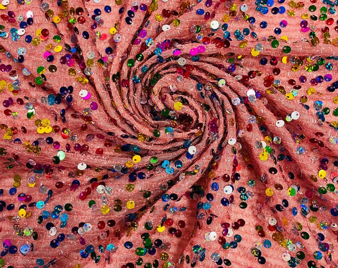 Multi Color Hologram Sequin Fabric, Duty Rose Fabric: Confetti Sequins, 2-Way Stretch By Yard