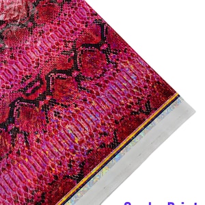 Fuchsia Holographic Snake Foil Printed Spandex Fabric By The Yard | Multi Color Snake Design Poly Spandex Fabric 4 Way Stretch 60”