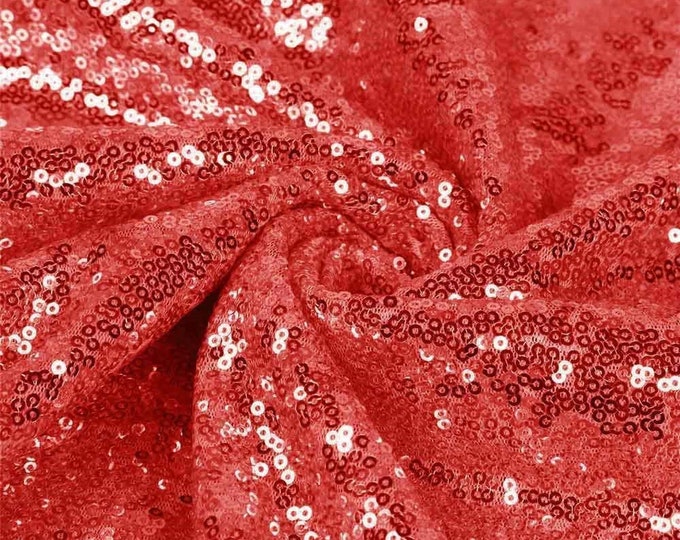 Red Sequin Fabric Mini Glitz Sequins, By The Yard Sequin Fabric Dresses-Nightgowns-Prom Gown (Choose The Quantity)
