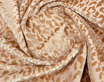 Khaki Leopard Glitter Burnout Velvet Fabric - 4 Way Stretch