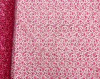 Metallic Dusty Rose Corded Lace Fabric by the yard - Flower Design Embroidered on Mesh Lace Fabric Floral, (Pick a Size)