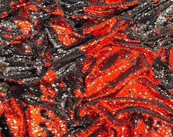 Black/Red Sequins Fabric: 2-Way Stretch Flip-Up Reversible Sequin
