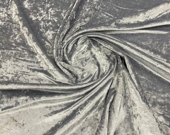 Silver Crushed Velvet Fabric: 4-Way Stretch, 58/60" Wide - Sold By The Yard