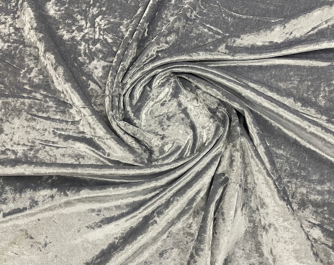 Silver Stretch Crushed Velvet Fabric Sold By The Yard - 58”/60'' Wide, Sewing, Apparel, Costume, Craft