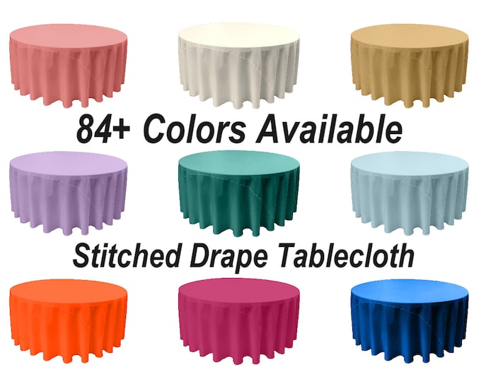 Solid Round Drape Tablecloth - 3 Part Stitched Round Full Table Cover Available in Different Sizes & Colors (Color #1-63)