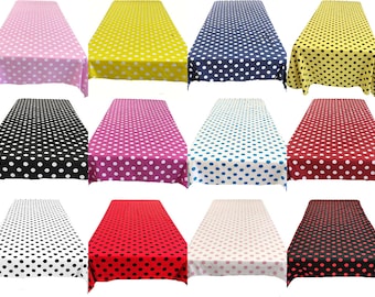 58" Rectangular Polka Dot Tablecloth - Table Linen with Polka Dot Print - Decor for Party, Wedding, and More (Pick A Size & Color)