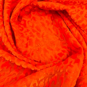 Orange Glitter Leopard Burnout Velvet Fabric - 4 Way Stretch by the yard