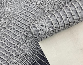 Gray Faux Crocodile Vinyl Upholstery Fabric: 54" Wide
