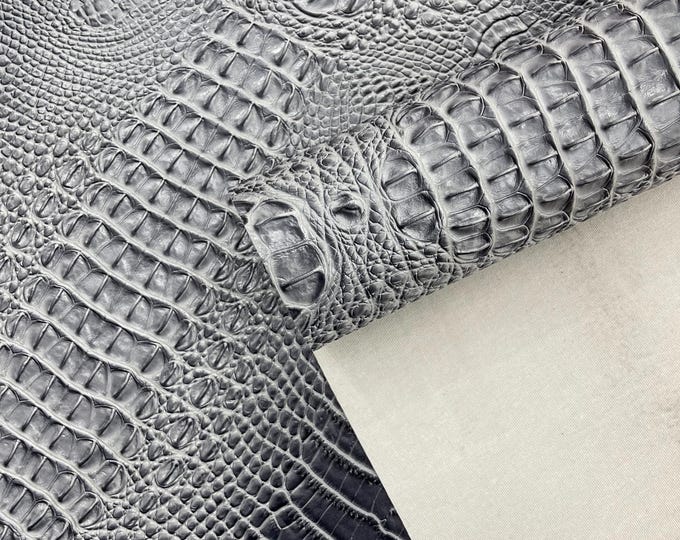 Gray Z Faux Crocodile Vinyl Leather Upholstery Fabric By Yard, Big 3D Crocodile Vinyl Fabric Faux Fake Leather Purses Shoes Wallet