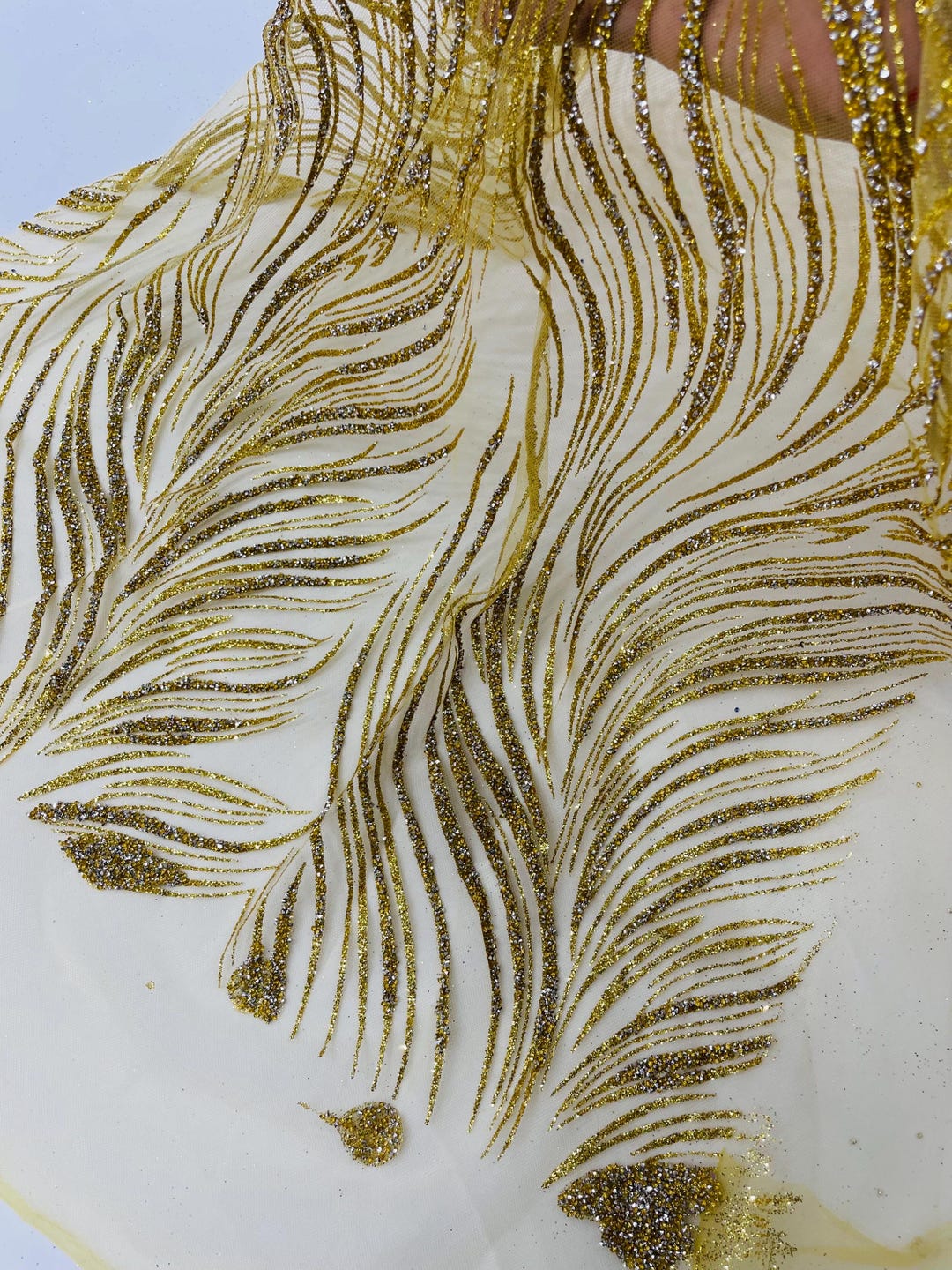 Gold Silver Rhinestones Glitter Fabric on a Mesh by the Yard | Wavy ...