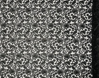 Metallic Black Floral Sequin Lace Fabric, Embroidered Mesh, By The Yard