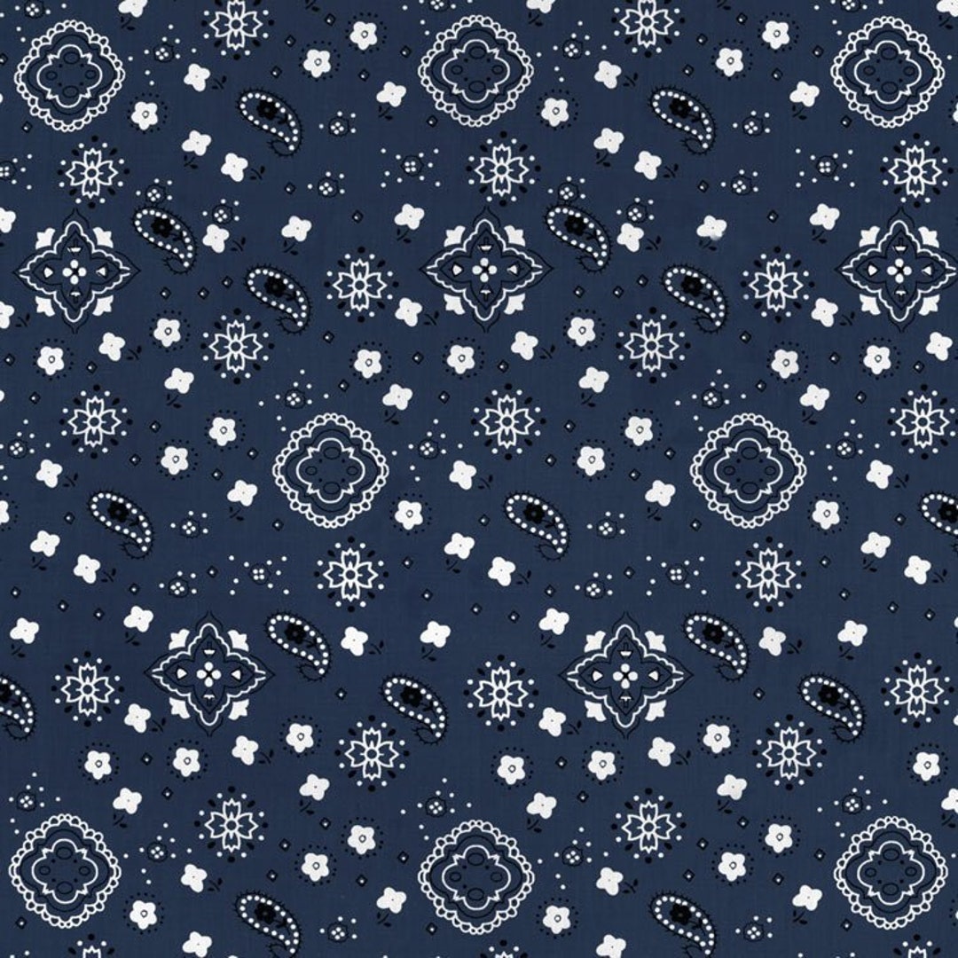 Navy Blue Bandana Print Fabric Cotton/polyester Sold by the Yard Etsy