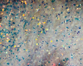 Aqua Iridescent Sequin Stretch Velvet Fabric: 5mm Shining Sequins