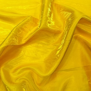 Yellow Liquid Crystal silk satin By The Yard, Liquid Bridal Satin, Water Shine Ultra Glossy Shimmer Bridal Satin, Crystal Reflective Satinq