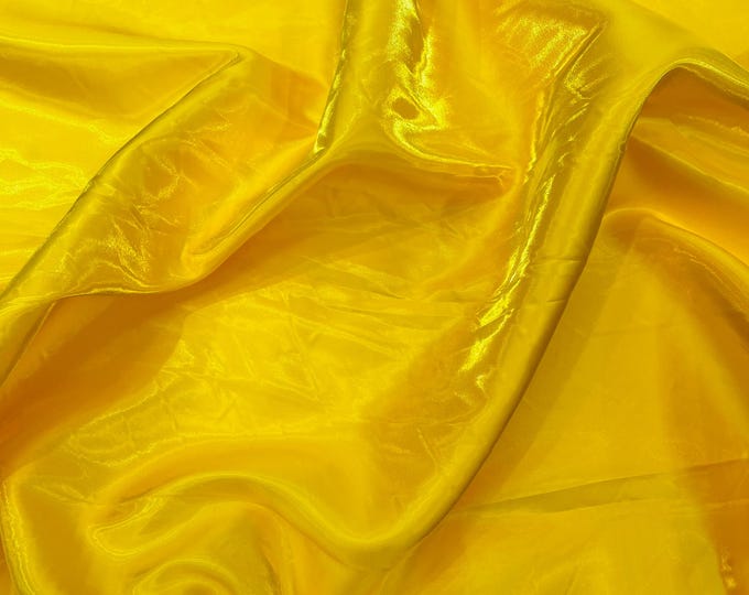 Yellow Liquid Crystal silk satin By The Yard, Liquid Bridal Satin, Water Shine Ultra Glossy Shimmer Bridal Satin, Crystal Reflective Satinq