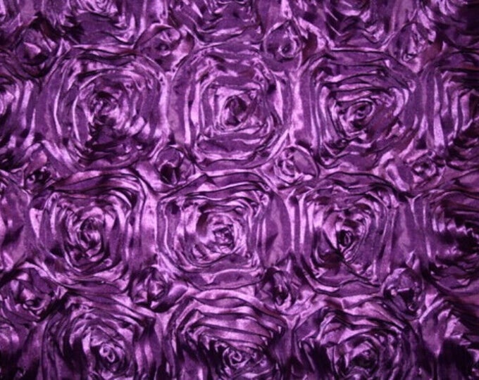 Purple Rosette Fabric 3D Rosette Satin, Floral Satin ( Choose The Size )